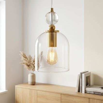 Luster na lanku VELARE 1xE27/15W/230V zlatý/číry