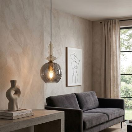 Luster na lanku VELLO 1xE27/15W/230V čierna/dymová béžová/čierna