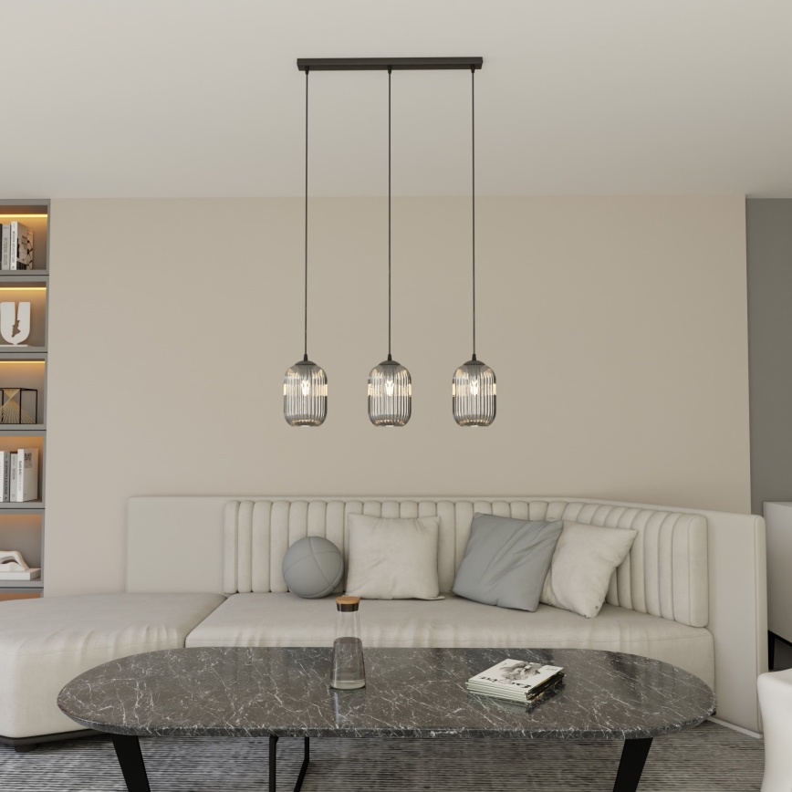 Luster na lanku VERDI 3xE27/15W/230V čierna/šedá