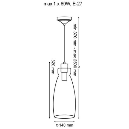 Luster na lanku VETRO 1xE27/60W/230V buk