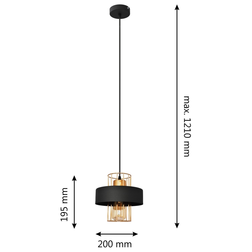 Luster na lanku VOLTA 1xE27/15W/230V čierna/zlatá