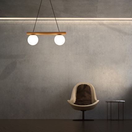 Luster na lanku WOODSTOCK 2xE27/15W/230V drevo/čierna