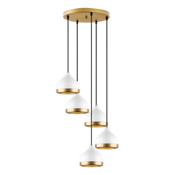Luster na lanku YILDO 5xE27/40W/230V biela/zlatá