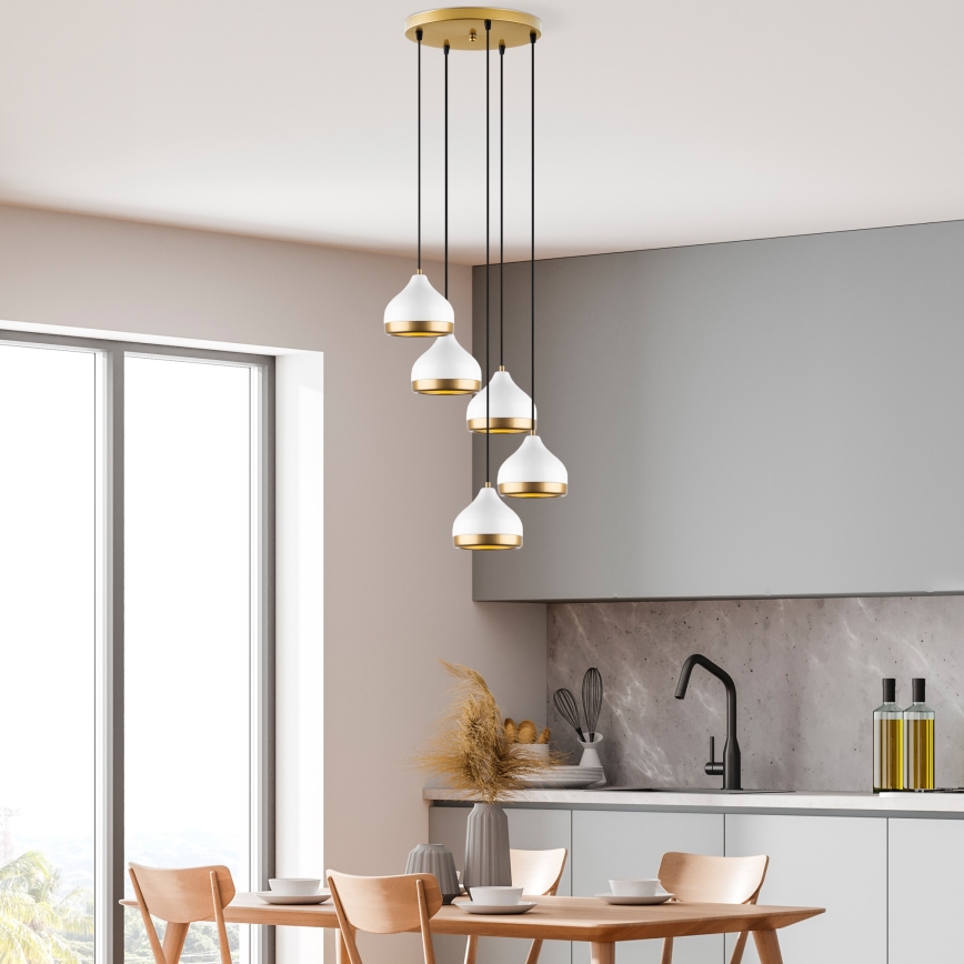 Luster na lanku YILDO 5xE27/40W/230V biela/zlatá