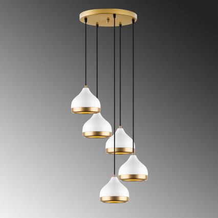 Luster na lanku YILDO 5xE27/40W/230V biela/zlatá