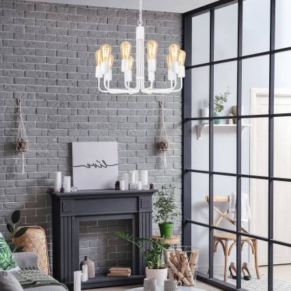 Luster na reťazi 10xE27/60W/230V biely