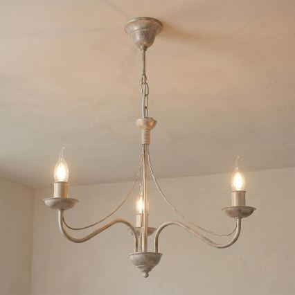 Luster na reťazi ANTON 3xE14/60W/230V biela patina