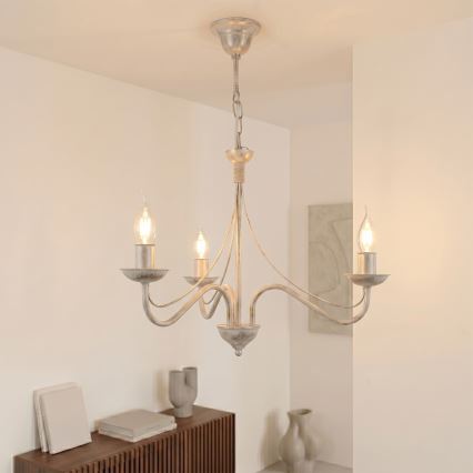 Luster na reťazi ANTON 3xE14/60W/230V biela patina