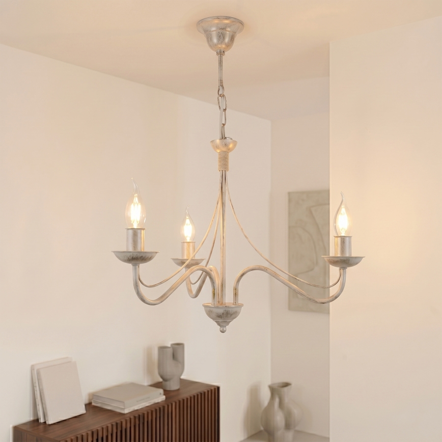 Luster na reťazi ANTON 3xE14/60W/230V biela patina