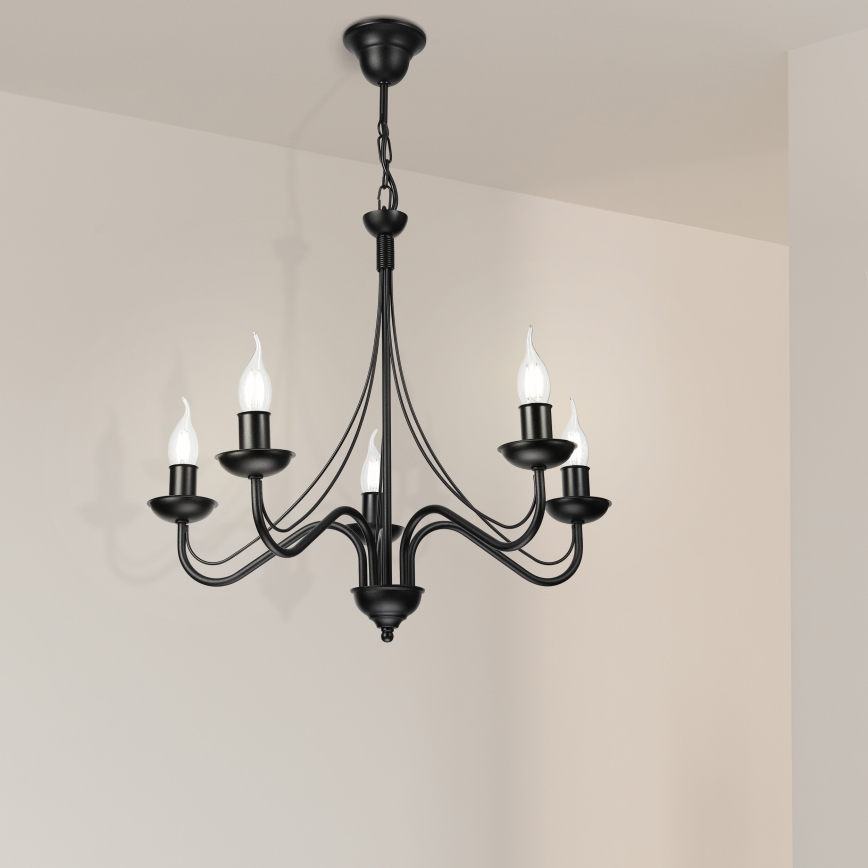 Luster na reťazi ANTON 5xE14/15W/230V čierny