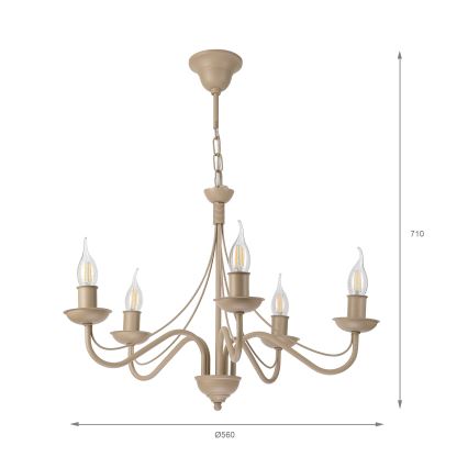 Luster na reťazi ANTON 5xE14/60W/230V béžový