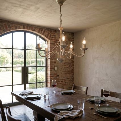 Luster na reťazi ANTON 5xE14/60W/230V biela patina