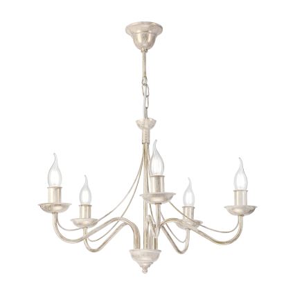 Luster na reťazi ANTON 5xE14/60W/230V biela patina
