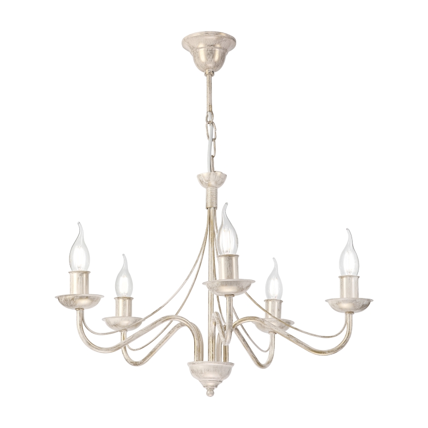 Luster na reťazi ANTON 5xE14/60W/230V biela patina