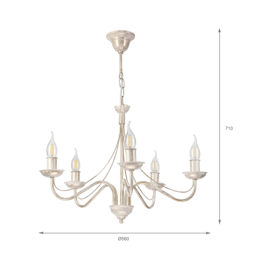 Luster na reťazi ANTON 5xE14/60W/230V biela patina