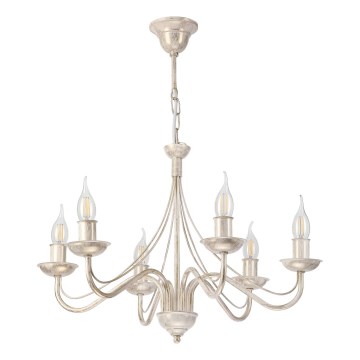 Luster na reťazi ANTON 6xE14/60W/230V biela patina