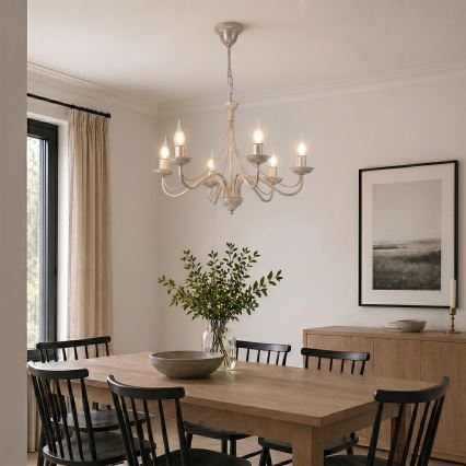 Luster na reťazi ANTON 6xE14/60W/230V biela patina