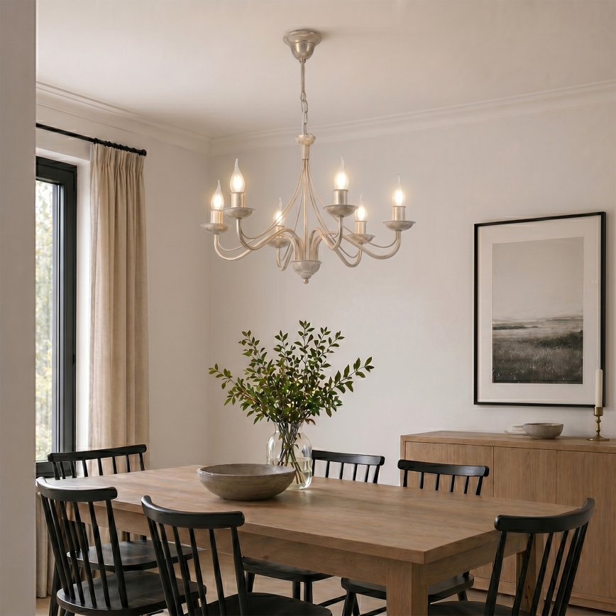 Luster na reťazi ANTON 6xE14/60W/230V biela patina