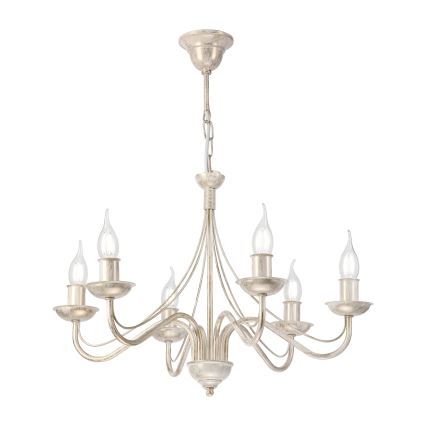 Luster na reťazi ANTON 6xE14/60W/230V biela patina
