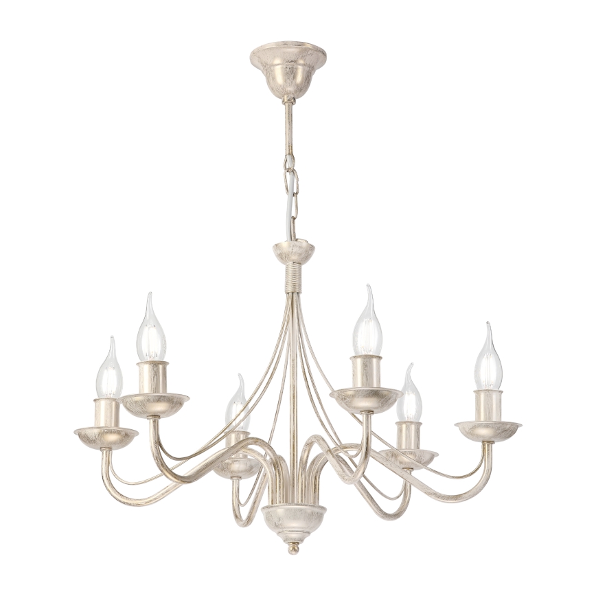 Luster na reťazi ANTON 6xE14/60W/230V biela patina