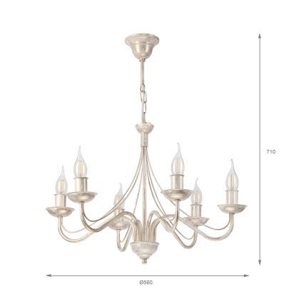 Luster na reťazi ANTON 6xE14/60W/230V biela patina