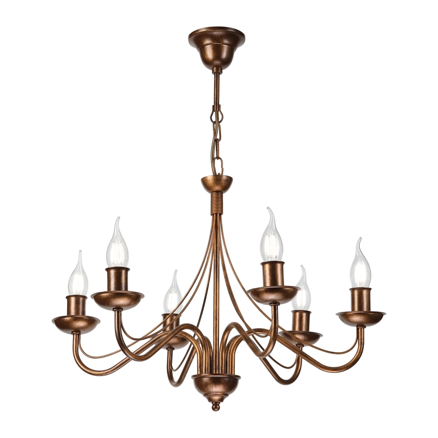 Luster na reťazi ANTON 6xE14/60W/230V bronzový