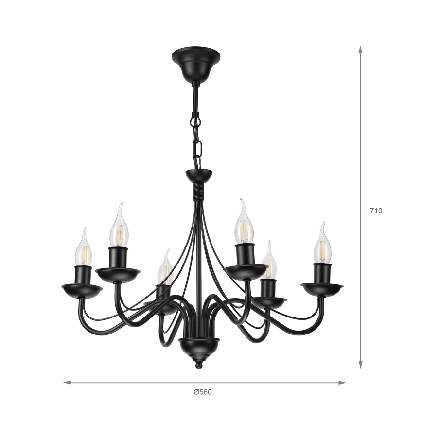 Luster na reťazi ANTON 6xE14/60W/230V čierna