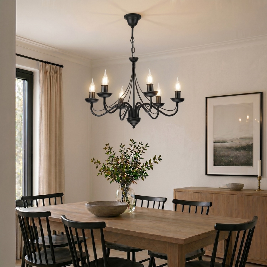 Luster na reťazi ANTON 6xE14/60W/230V čierny