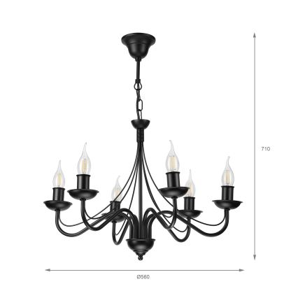 Luster na reťazi ANTON 6xE14/60W/230V čierny