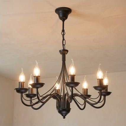 Luster na reťazi ANTON 8xE14/60W/230V čierny