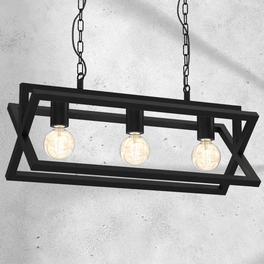 Luster na reťazi ARNOLD 3xE27/60W/230V čierna