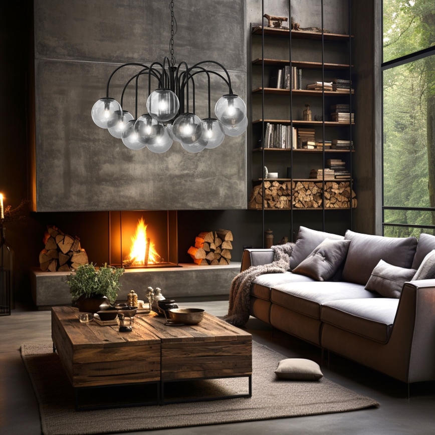 Luster na reťazi CAMBRIDGE 12xE14/60W/230V čierna