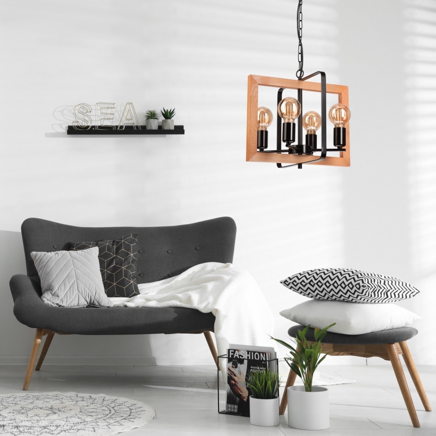 Luster na reťazi CEDRIC 4xE27/60W/230V buk/hnedá