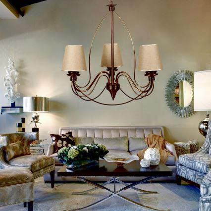 Luster na reťazi CLASSIC 3xE14/40W/230V bronzový/béžový