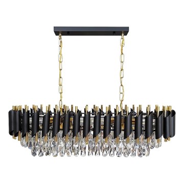 Luster na reťazi CRISTAL 10xE14/10W/230V čierna/zlatá