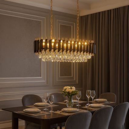 Luster na reťazi CRISTAL 10xE14/10W/230V čierna/zlatá