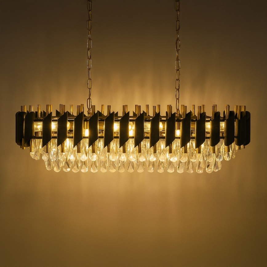 Luster na reťazi CRISTAL 10xE14/10W/230V čierna/zlatá