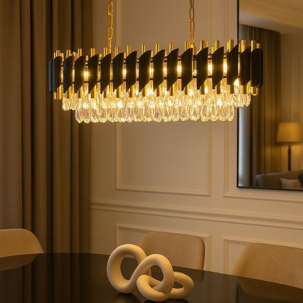 Luster na reťazi CRISTAL 10xE14/10W/230V čierna/zlatá