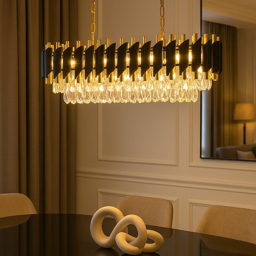 Luster na reťazi CRISTAL 10xE14/10W/230V čierna/zlatá