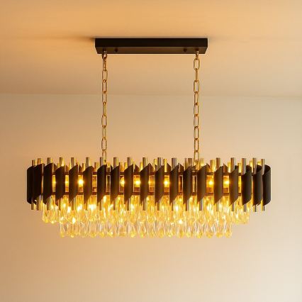 Luster na reťazi CRISTAL 10xE14/10W/230V čierna/zlatá