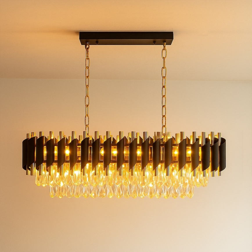 Luster na reťazi CRISTAL 10xE14/10W/230V čierna/zlatá