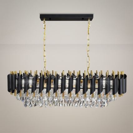 Luster na reťazi CRISTAL 10xE14/10W/230V čierna/zlatá