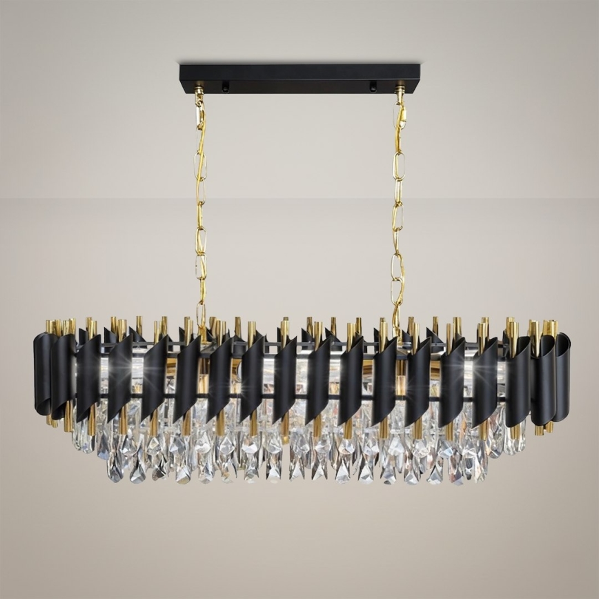 Luster na reťazi CRISTAL 10xE14/10W/230V čierna/zlatá