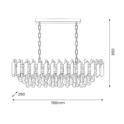 Luster na reťazi CRISTAL 10xE14/10W/230V čierna/zlatá