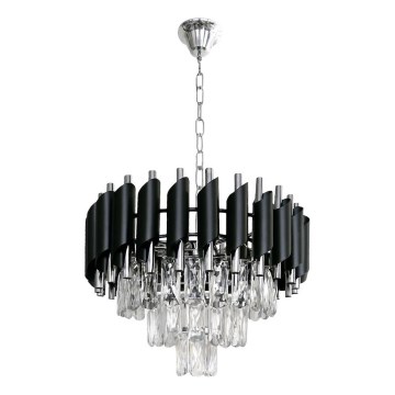 Luster na reťazi CRISTAL 5xE14/10W/230V čierna/matný chróm