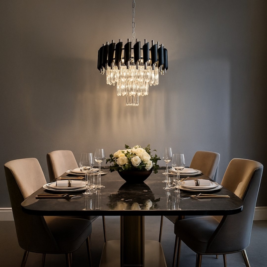 Luster na reťazi CRISTAL 5xE14/10W/230V čierna/matný chróm
