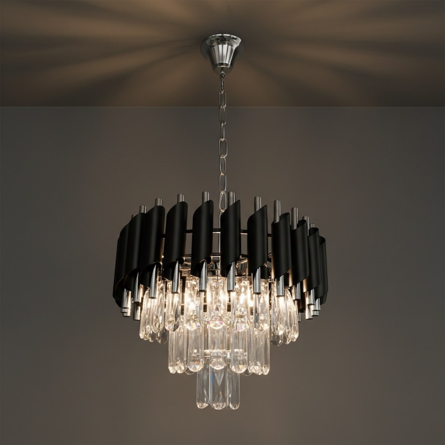 Luster na reťazi CRISTAL 5xE14/10W/230V čierna/matný chróm