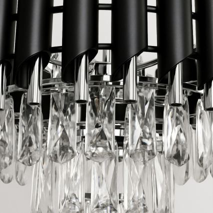 Luster na reťazi CRISTAL 5xE14/10W/230V čierna/matný chróm
