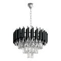 Luster na reťazi CRISTAL 5xE14/10W/230V, priemer 38 cm, čierna / matný chróm