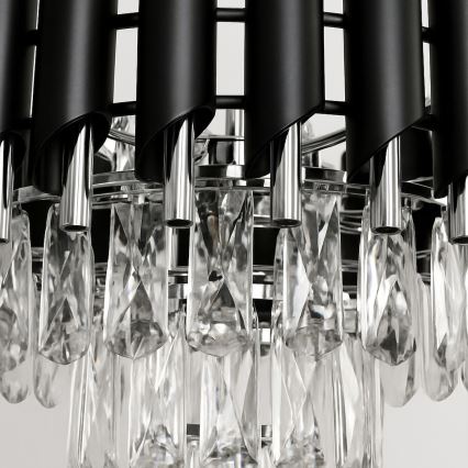 Luster na reťazi CRISTAL 5xE14/10W/230V, priemer 38 cm, čierna / matný chróm